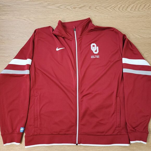 Nike Oklahoma Sooners Dri-Fit Full Zip Fleece Mens XL Red Embroidered Check Logo - Picture 1 of 10